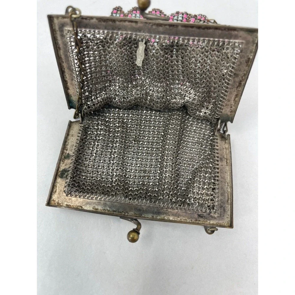 Whiting Davis Flapper‎ Purse Chain Mail Metal Mesh Pink Blue Handbag 1920s